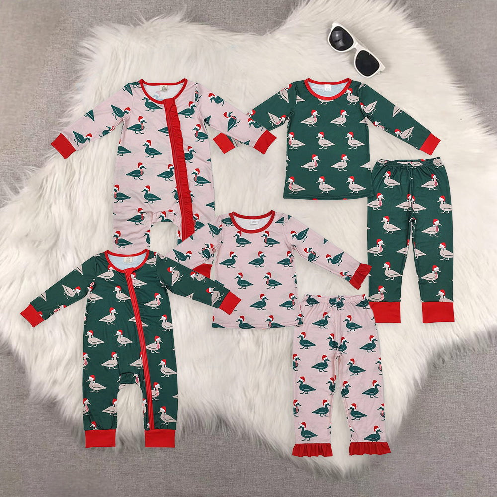 RTS NO MOQ Sibling Baby girls modal Christmas duck long-sleeved trousers suit & romper