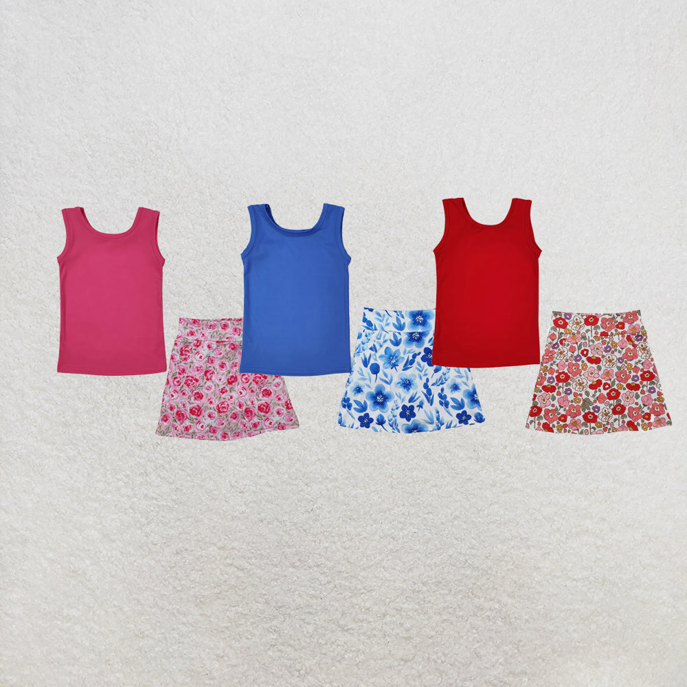 RTS NO MOQ Sibling Baby Girls Vest Flowers Skirt Yoga Active Wear Clothes Sets