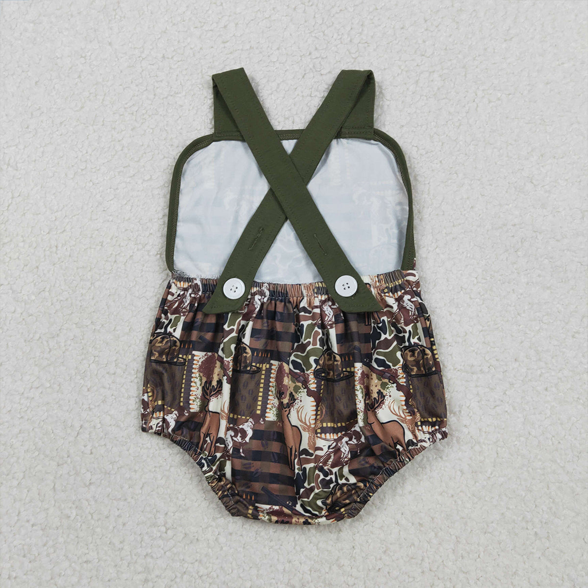 RTS NO MOQ SR3927 Baby Boys Camouflage Hunting Rompers with Strap Southern Deer Hat Set Baby Boys Outfit