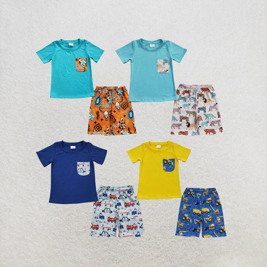 RTS NO MOQ Sibling Baby Boys Animal Pockets Shorts Sets