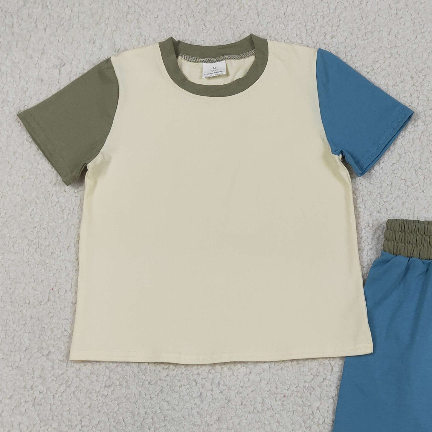 RTS NO MOQ milk silk BSSO1976 Baby Boys Grey Blue Color Block Patchwork Slouchy Pajamas Clothes Sets