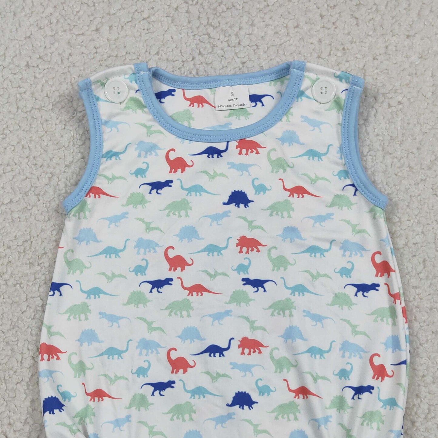 RTS NO MOQ milk silk SR4096 Colorful Dinosaur Sleeveless Jumpsuit For Baby Boys