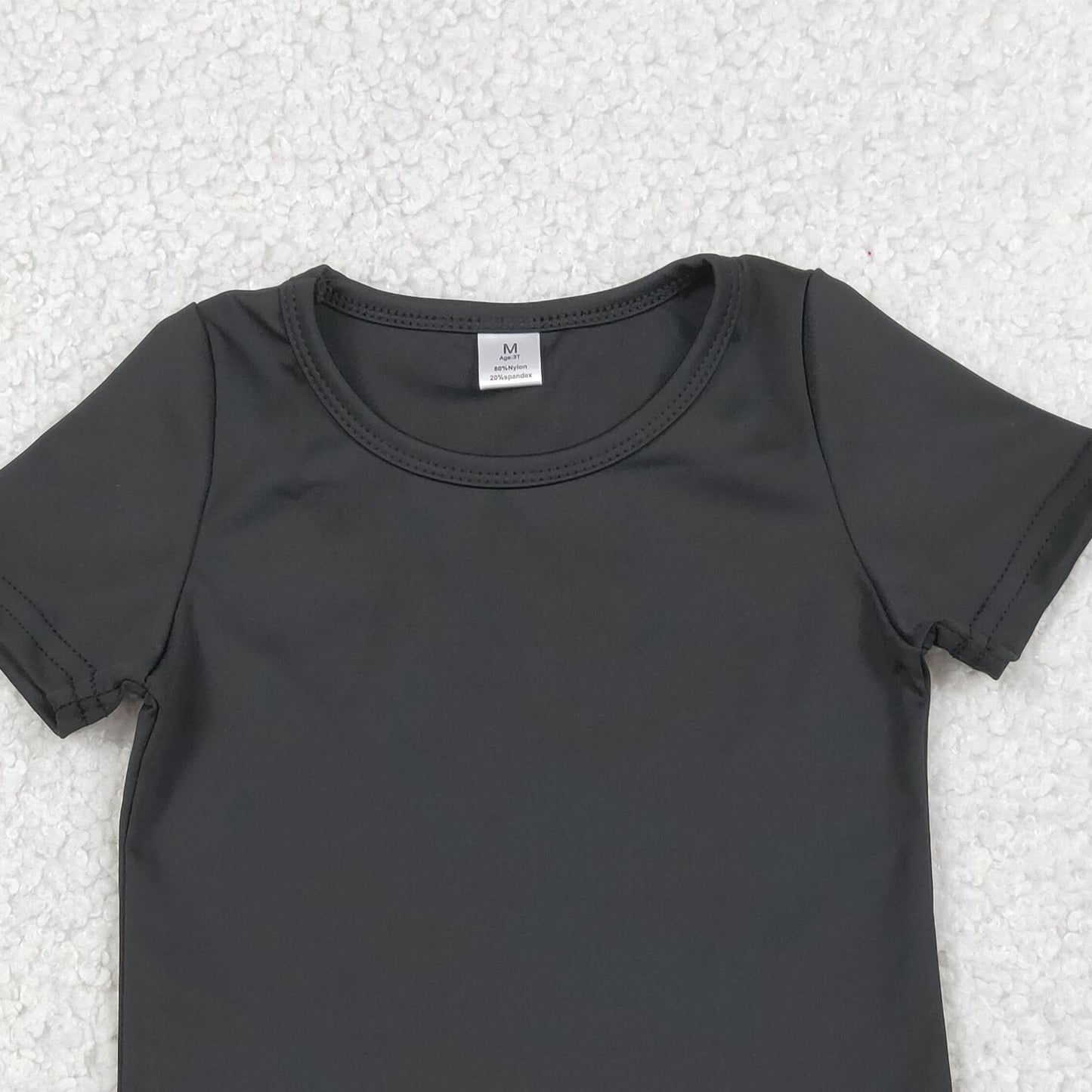RTS NO MOQ yoga fabric cotton GT1629 Baby Girls Casual Black Yoga Short Sleeve Top