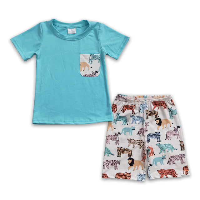 RTS NO MOQ Sibling Baby Boys Animal Pockets Shorts Sets