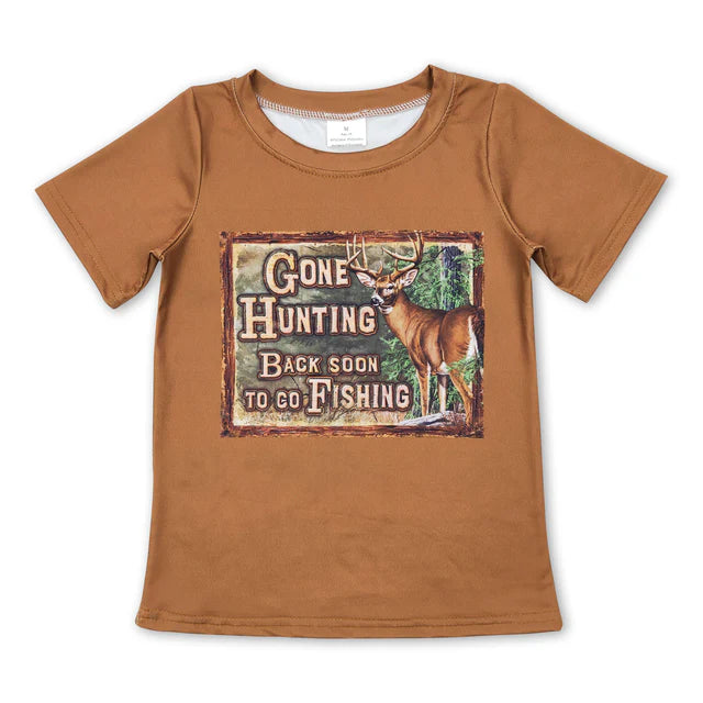 RTS NO MOQ Sibling Baby Boys Brown Hunting Short Sleeve Fishing Tee Shirts Tops