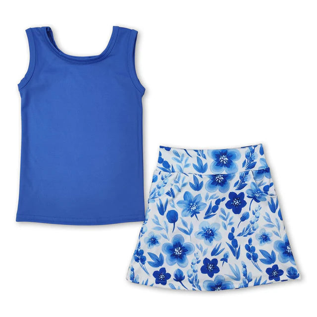 RTS NO MOQ Sibling Baby Girls Vest Flowers Skirt Yoga Active Wear Clothes Sets