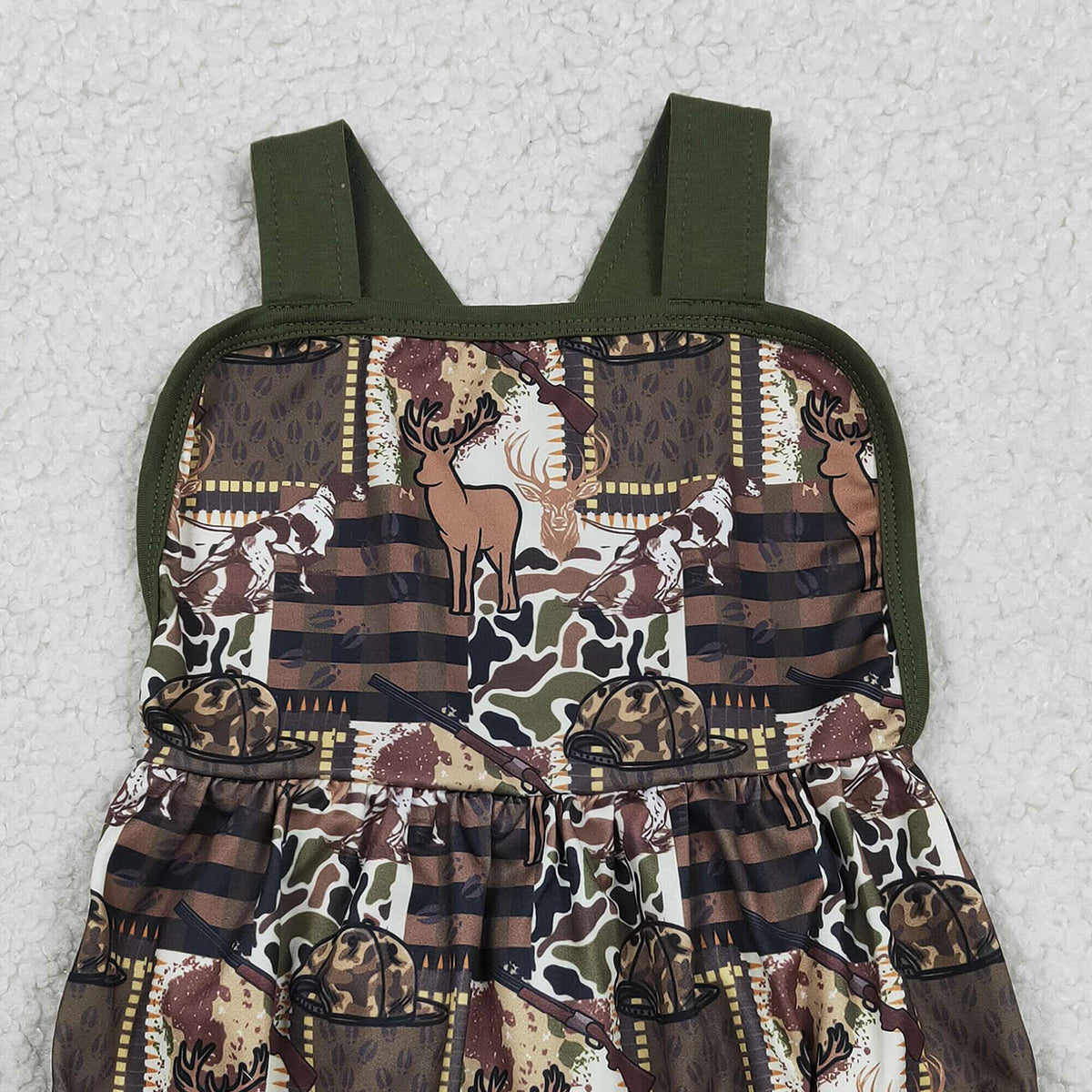 RTS NO MOQ SR3927 Baby Boys Camouflage Hunting Rompers with Strap Southern Deer Hat Set Baby Boys Outfit
