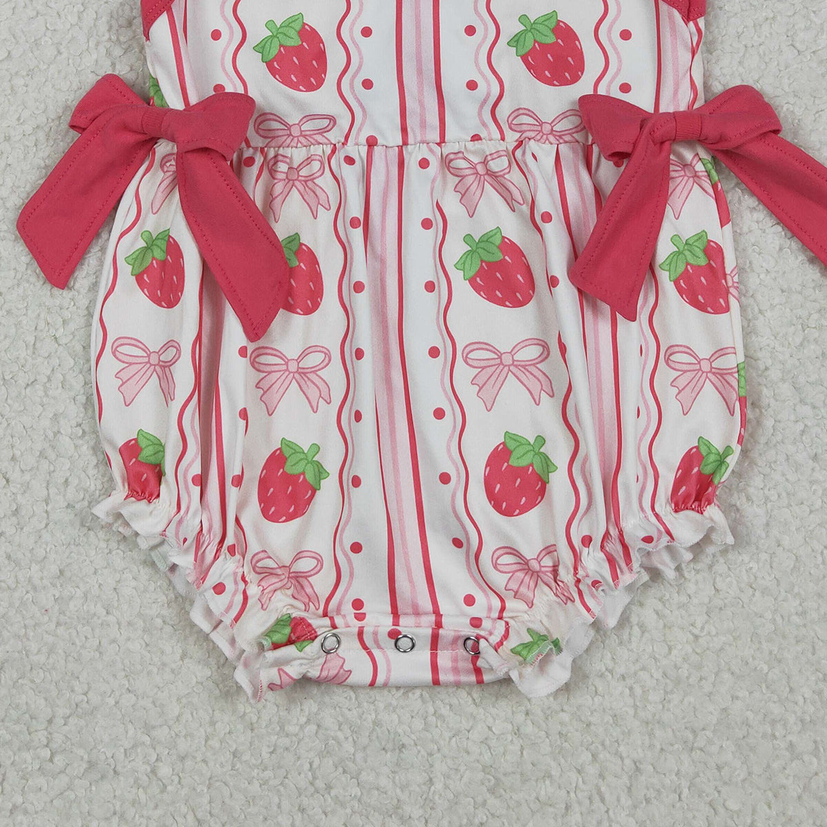 RTS NO MOQ SR4011 Baby Girls Sleeveless Rompers Strawberry Bows Stripe Ruffle Outfit