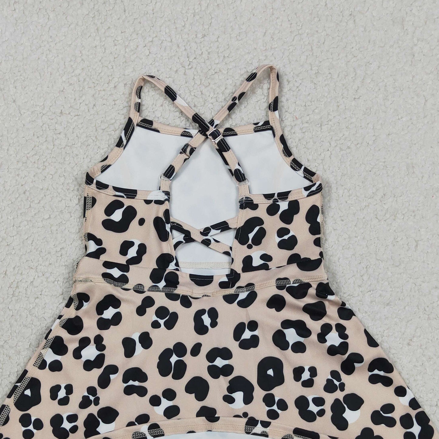 RTS NO MOQ GSD2650 yoga fabric Baby Girls Fashion Strap Leopard Yoga Knee Length Dresses