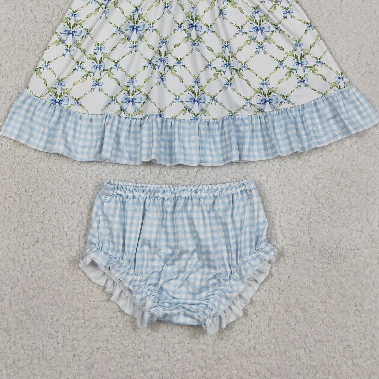 RTS NO MOQ milk silk GBO0512 Baby Girls Daddy's Girl Embroidery Floral Checked Bows Tunic Bummies Sets