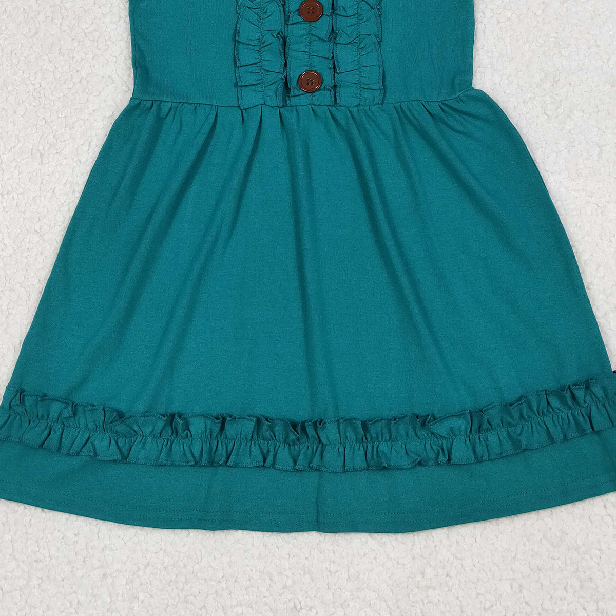 RTS NO MOQ GSD4094 Baby Girls Dark Green Flutter Sleeves Button Ruffle Knee-Length Dress（3-4T-14T）