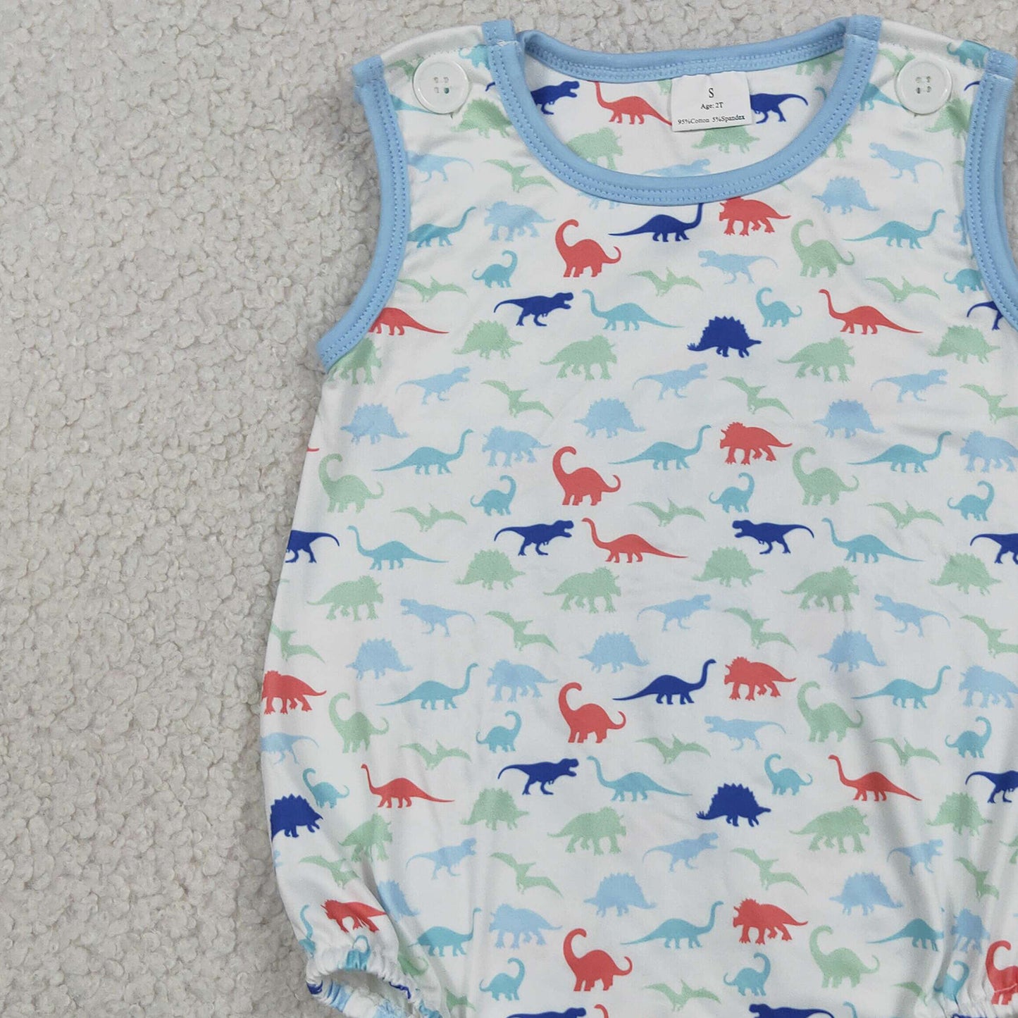 RTS NO MOQ milk silk SR4096 Colorful Dinosaur Sleeveless Jumpsuit For Baby Boys