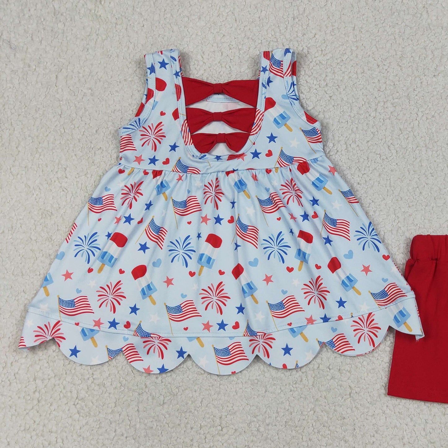 RTS NO MOQ milk silk GSSO3386 Little Girls Festive Flag Popsicle Sleeveless Daily Wear Set