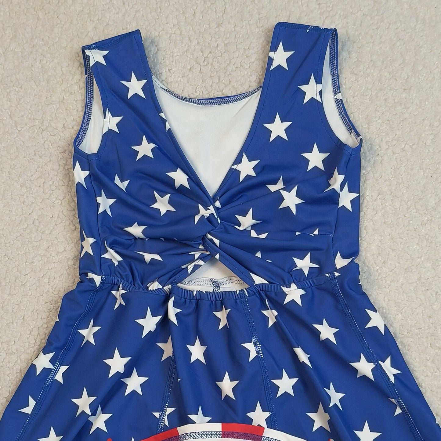 RTS NO MOQ GSD3813 Baby  Girls 4th of July Stars Stripe Yoga Active Knee Length Dress
