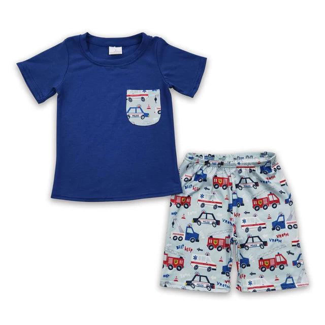 RTS NO MOQ Sibling Baby Boys Animal Pockets Shorts Sets