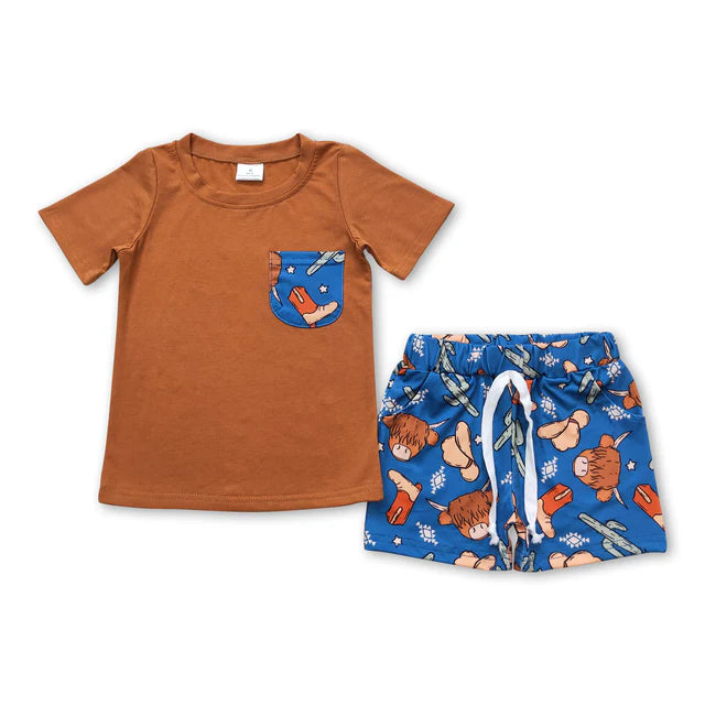 RTS NO MOQ Sibling Baby Boys Orange Pocket Shirt Top Basketball Shorts Clothes Sets
