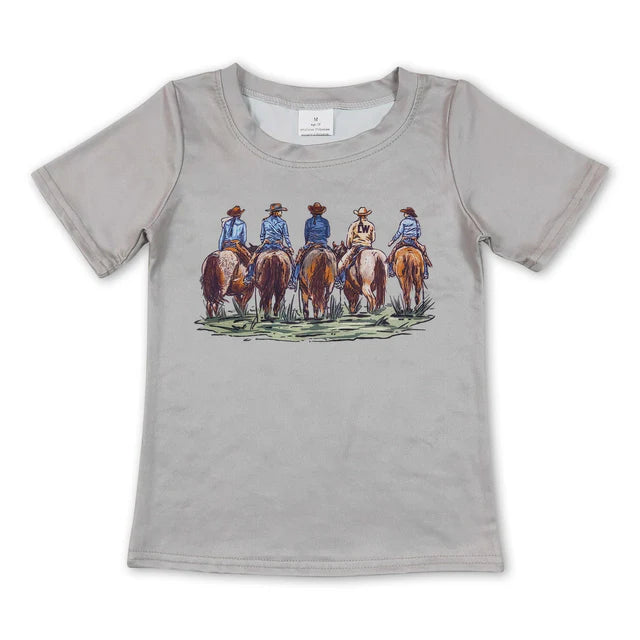 RTS NO MOQ Sibling Baby Boys Brown Hunting Short Sleeve Fishing Tee Shirts Tops