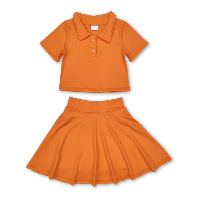 RTS NO MOQ Sibling Baby Girls Buttons Shirt Skirt Active Wear Clothes Sets