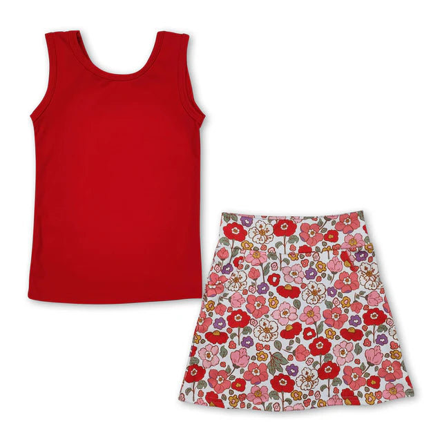 RTS NO MOQ Sibling Baby Girls Vest Flowers Skirt Yoga Active Wear Clothes Sets