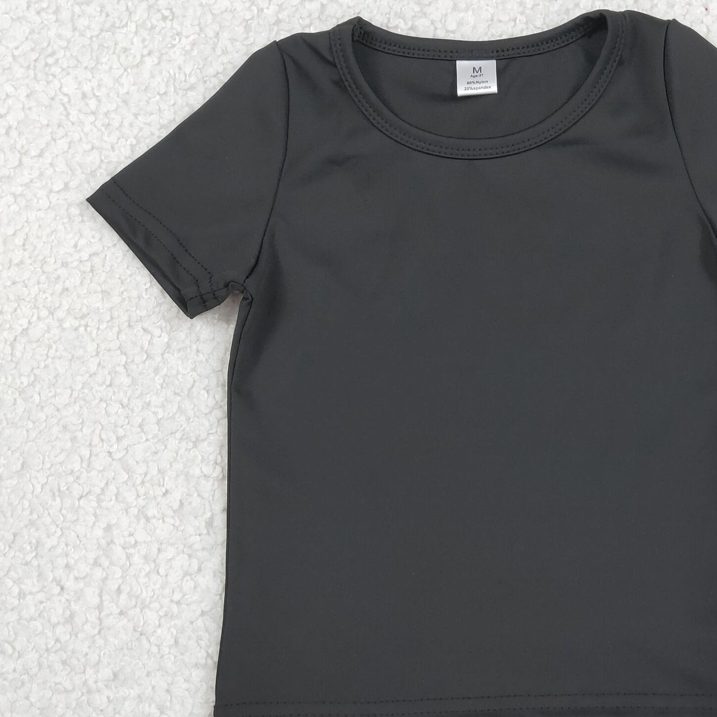 RTS NO MOQ yoga fabric cotton GT1629 Baby Girls Casual Black Yoga Short Sleeve Top