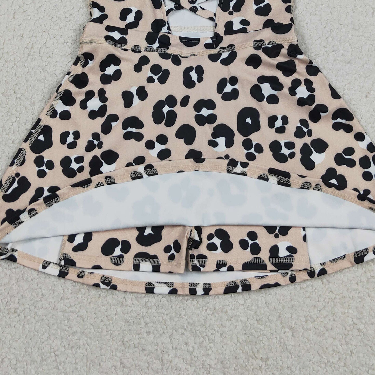 RTS NO MOQ GSD2650 yoga fabric Baby Girls Fashion Strap Leopard Yoga Knee Length Dresses