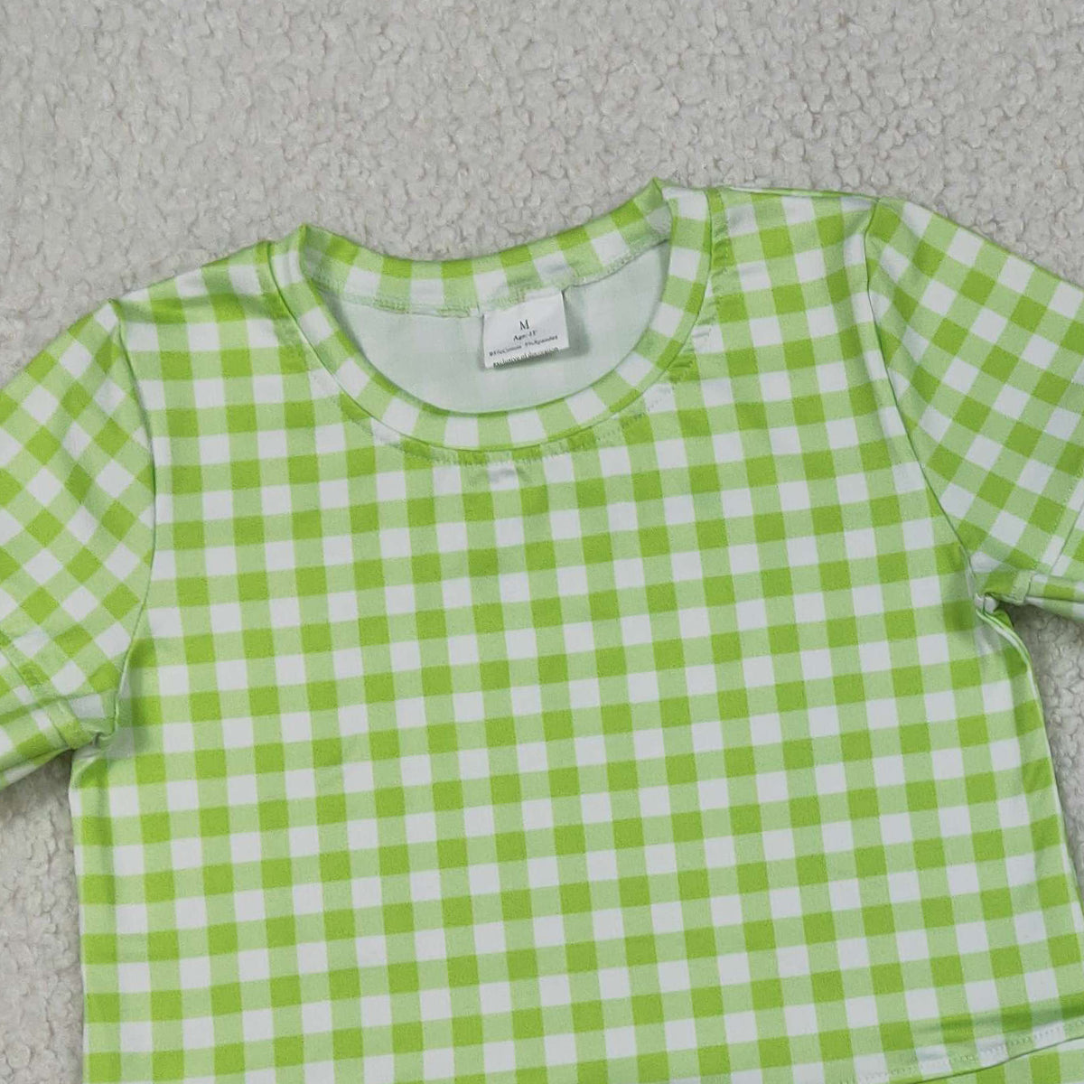 RTS NO MOQ GSSO3189 Baby Girls Green Checked Shirt with Scallop Trim Short Sleeve Top And Shorts Set Cute Outfit for Little Ones