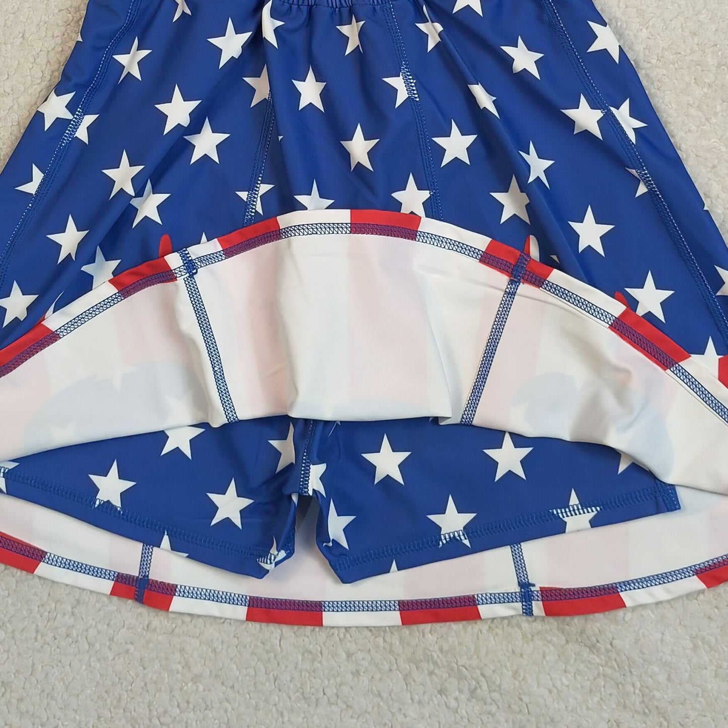 RTS NO MOQ GSD3813 Baby  Girls 4th of July Stars Stripe Yoga Active Knee Length Dress