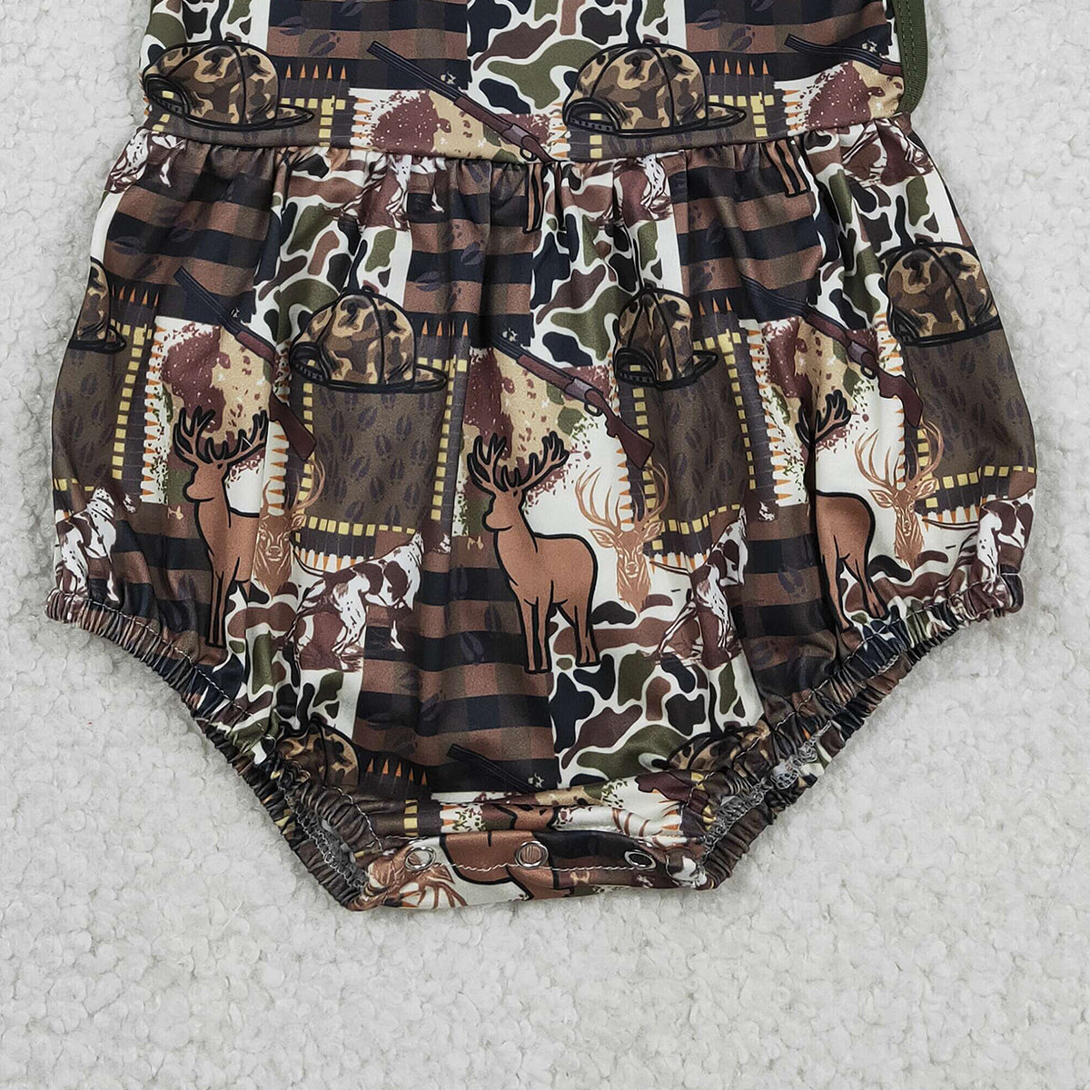 RTS NO MOQ SR3927 Baby Boys Camouflage Hunting Rompers with Strap Southern Deer Hat Set Baby Boys Outfit