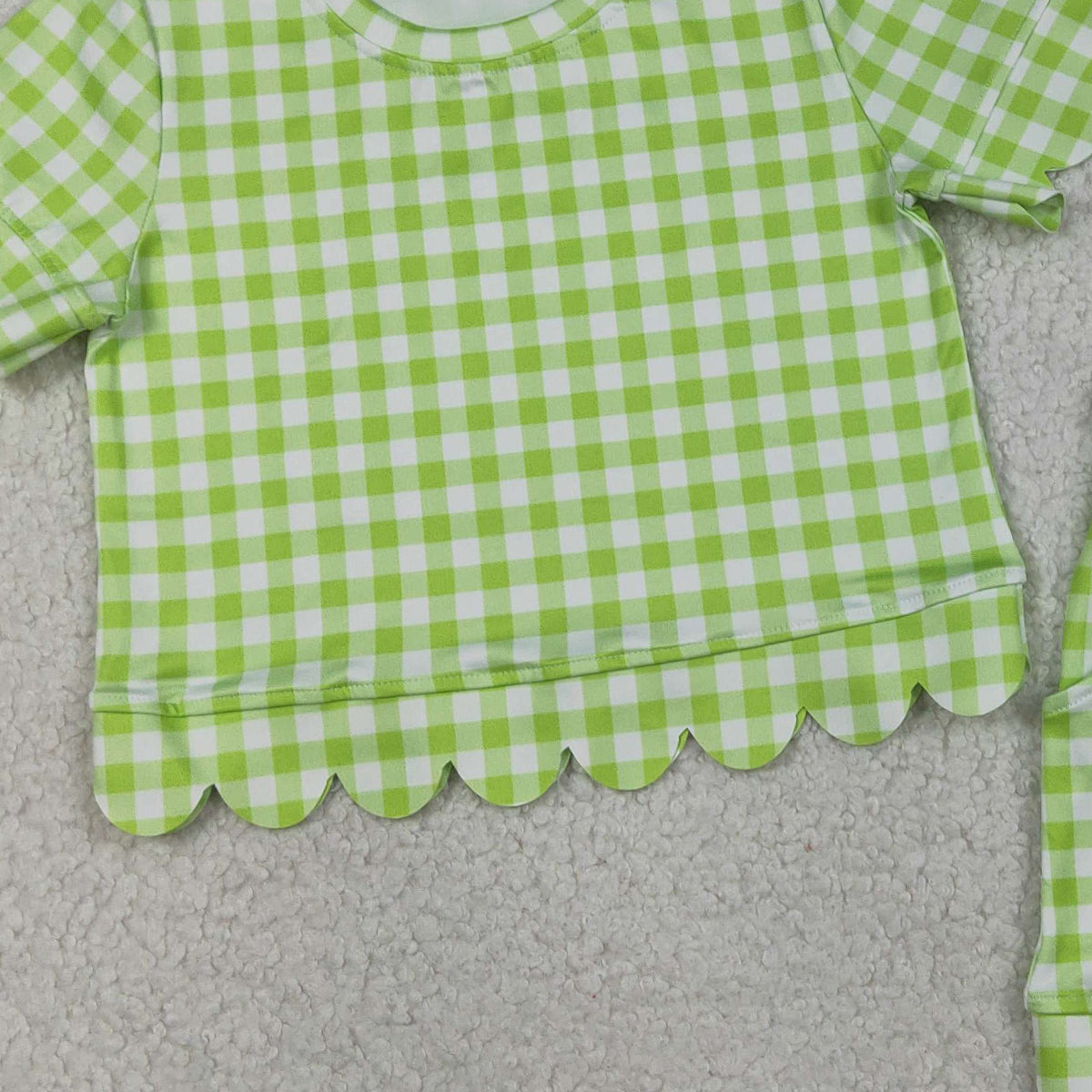 RTS NO MOQ GSSO3189 Baby Girls Green Checked Shirt with Scallop Trim Short Sleeve Top And Shorts Set Cute Outfit for Little Ones