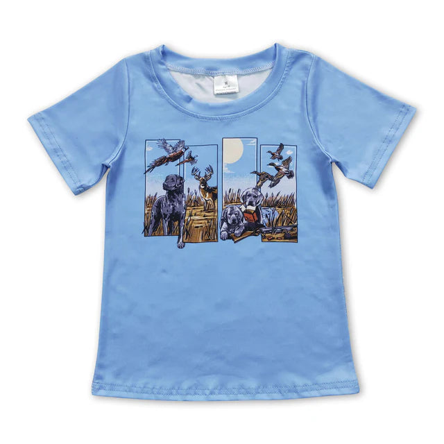 RTS NO MOQ Sibling Baby Boys Brown Hunting Short Sleeve Fishing Tee Shirts Tops