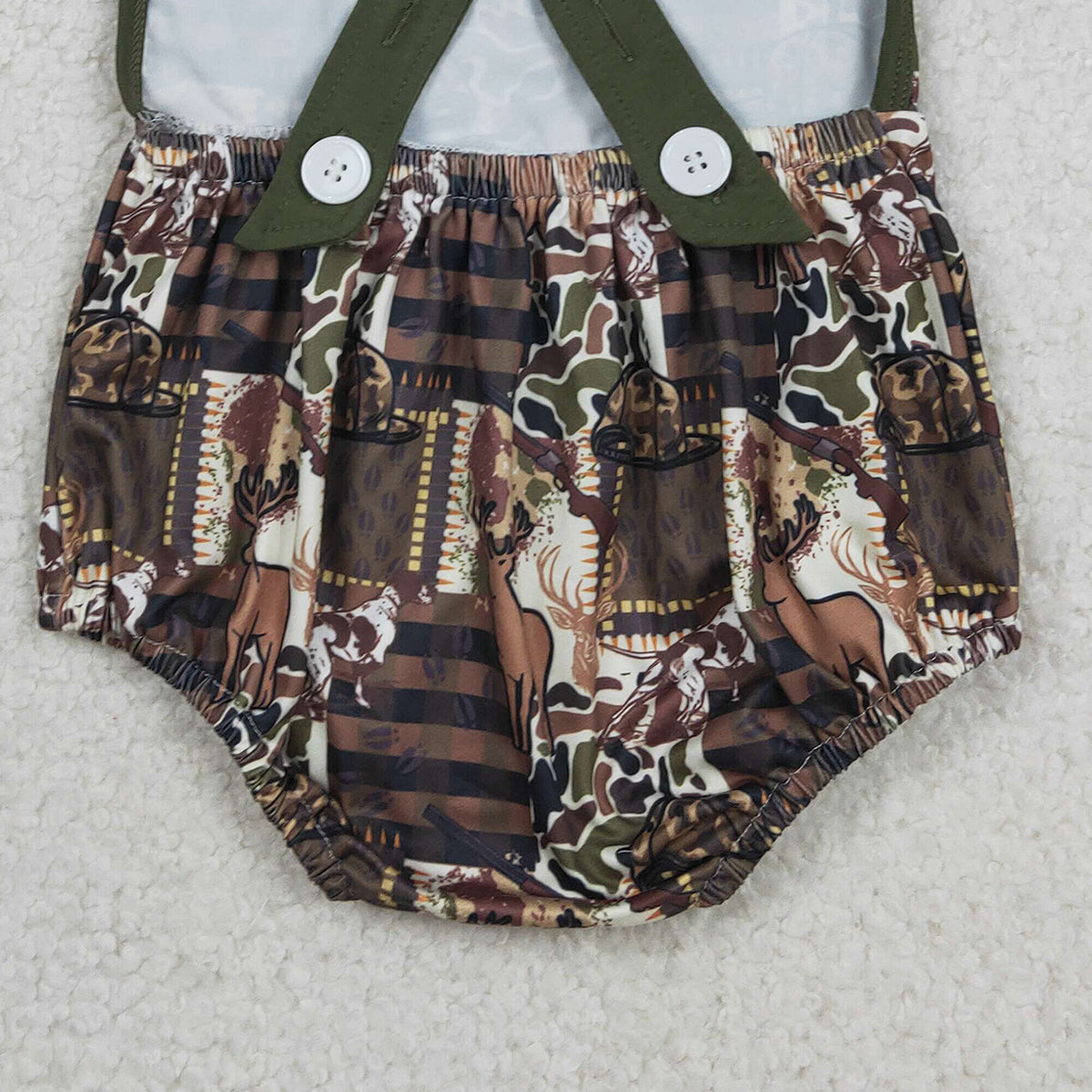 RTS NO MOQ SR3927 Baby Boys Camouflage Hunting Rompers with Strap Southern Deer Hat Set Baby Boys Outfit