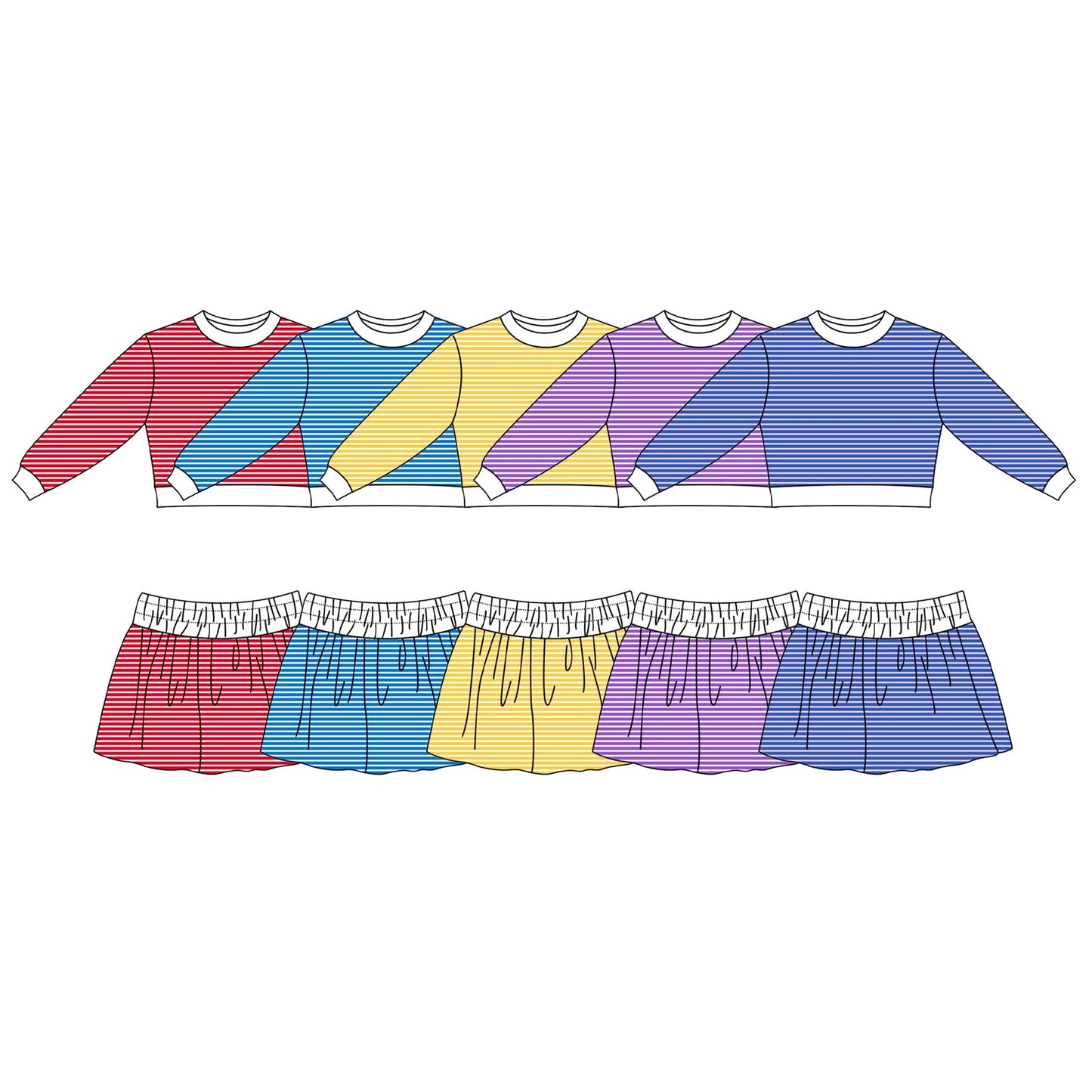 (Preorder new) No moq Yoga Baby Girls Striped Long Sleeve Top Skort Fall Clothes Set