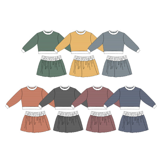 (Preorder new) No moq Yoga Baby Girls Striped Skort White Elastic Waistband Drawstring Casual Skirt