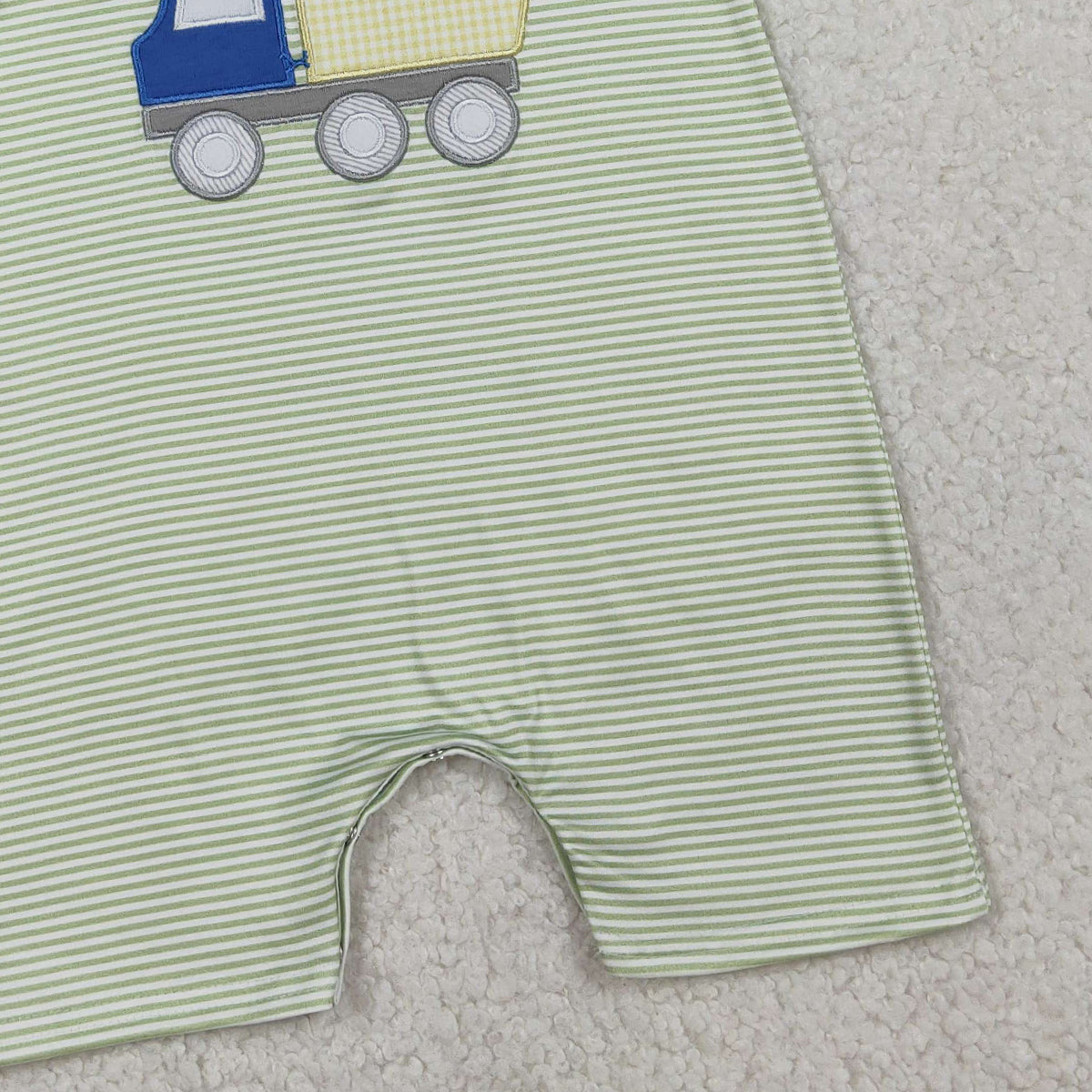 RTS NO MOQ SR3893 Baby Boys Green Stripe Rompers Short Sleeve Embroidery Tractors