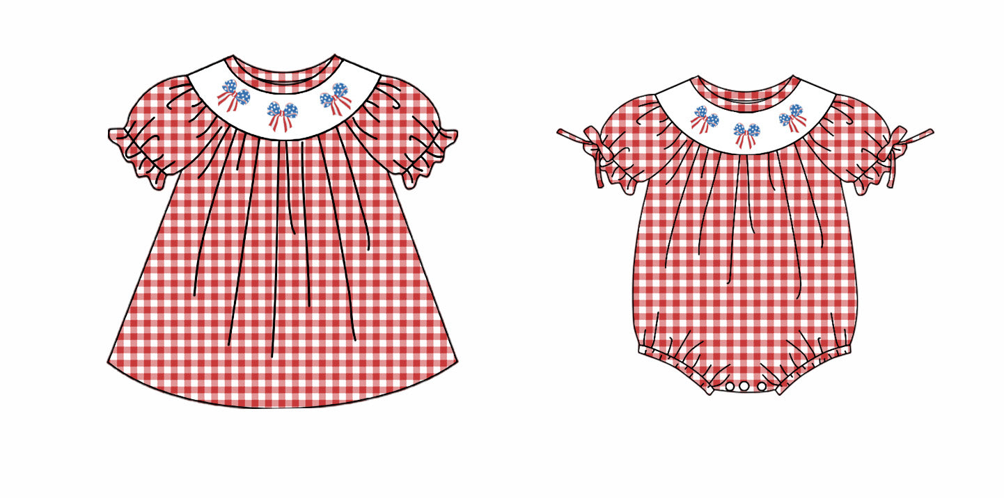 11.26 custom each style moq 5eta 4-6week Sibling Sister 4th of july bow baby girl short sleeve shorts dress and rompers match family design