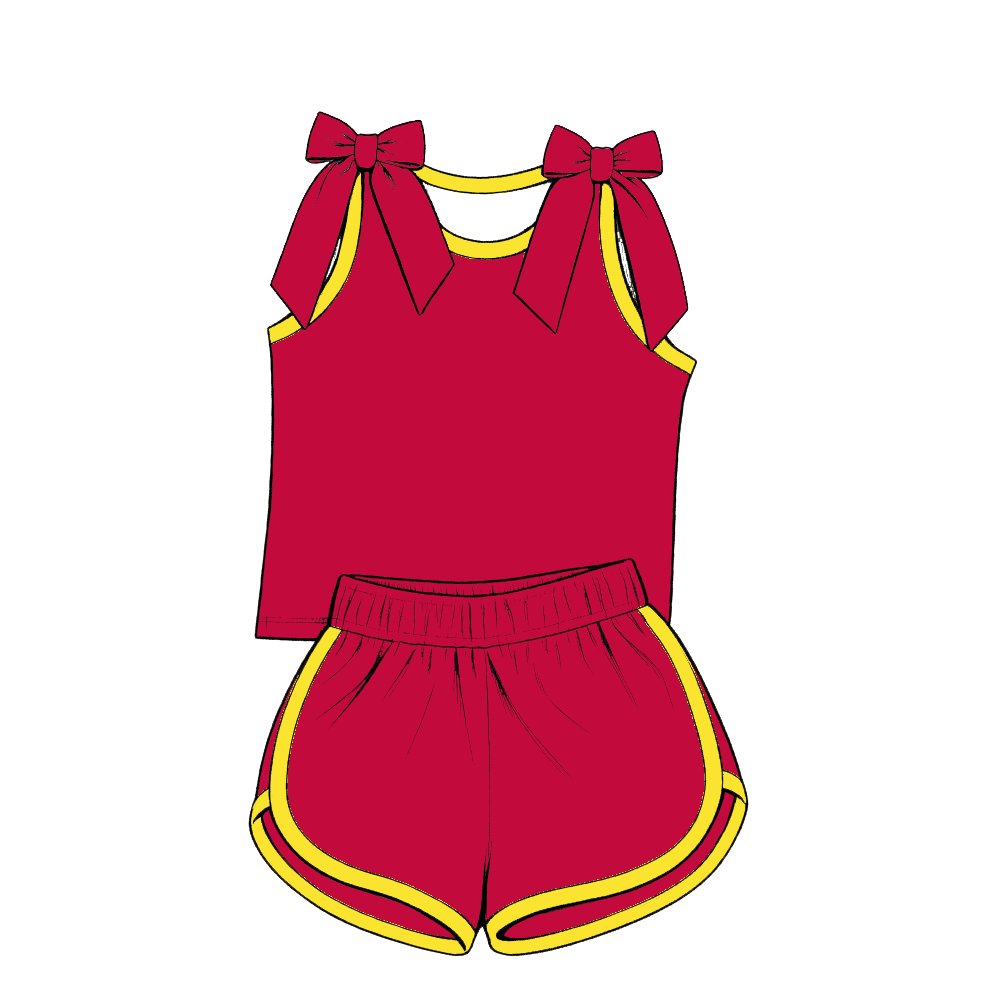 custom moq 5 mix size Baby Girls Red Bow Sleeveless Top Shorts Summer Casual Clothes Set