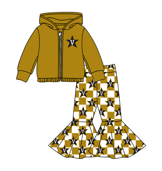 Custom moq 5 mix size milk silk summer teams baby girl clothes yellow hooded long sleeve pants sets-25.11.3