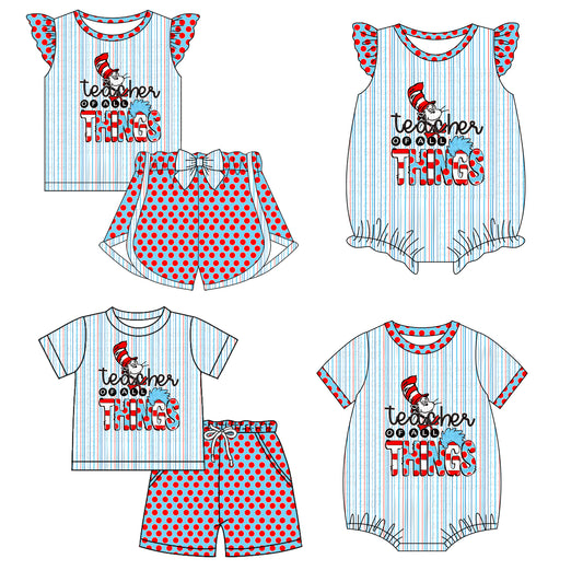 11.26 custom each style moq 5eta 4-6week Sibling Sister dr seuss baby girl short sleeve shorts sets and sets 2 and girls romper and boy romper match design