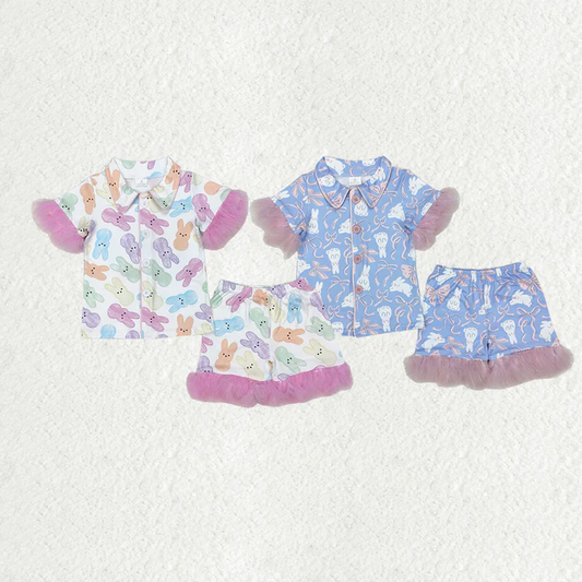 RTS NO MOQ Sibling baby Girls Clothes easter short sleeve shorts pajamas Sets