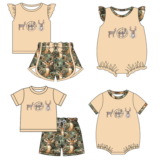 11.26 custom each style moq 5eta 4-6week Sibling Sister deer baby girl short sleeve shorts sets and sets 2 and girls romper and boy romper match design