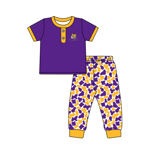 Custom moq 5 mix size milk silk summer teams baby boys clothes camouflage purple short sleeve pants sets-25.11.25