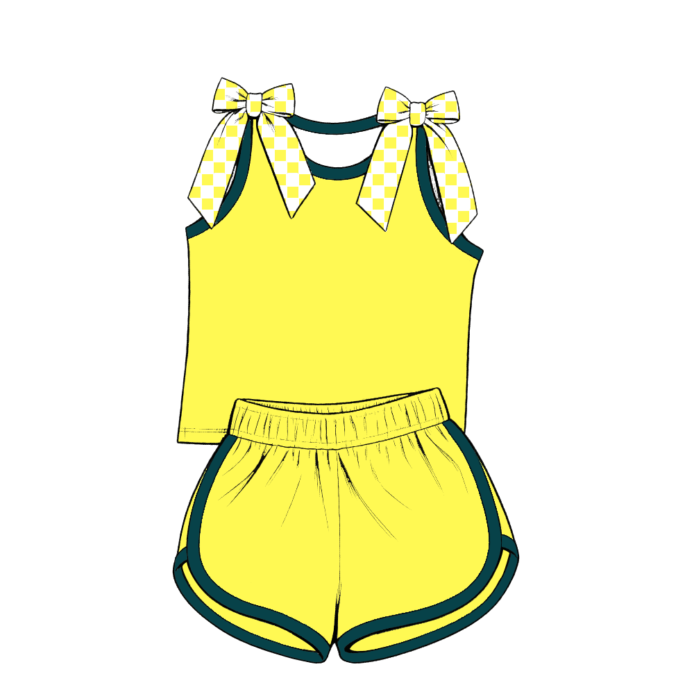 custom moq 5 mix size Baby Girls Bow Sleeveless Green Top Shorts Summer Casual Clothes Set