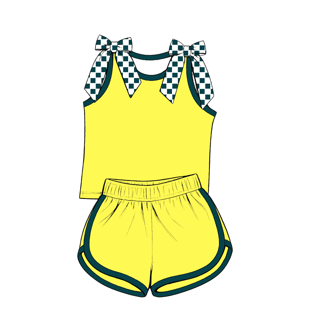 custom moq 5 mix size Baby Girls Bow Sleeveless Green Top Shorts Summer Casual Clothes Set
