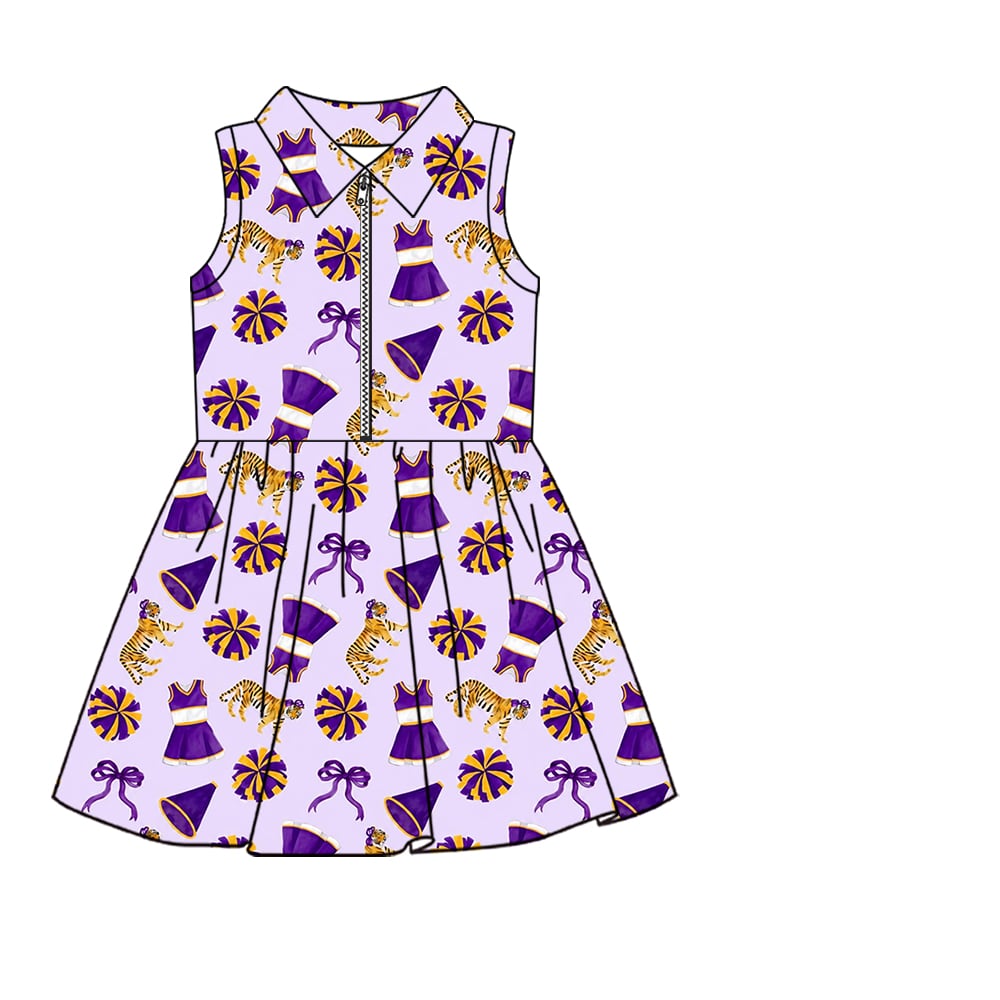 custom moq 5 mix size ATL062504 Baby Girls Purple Team Bow Print Bummie Sets Girls Athletic Wear