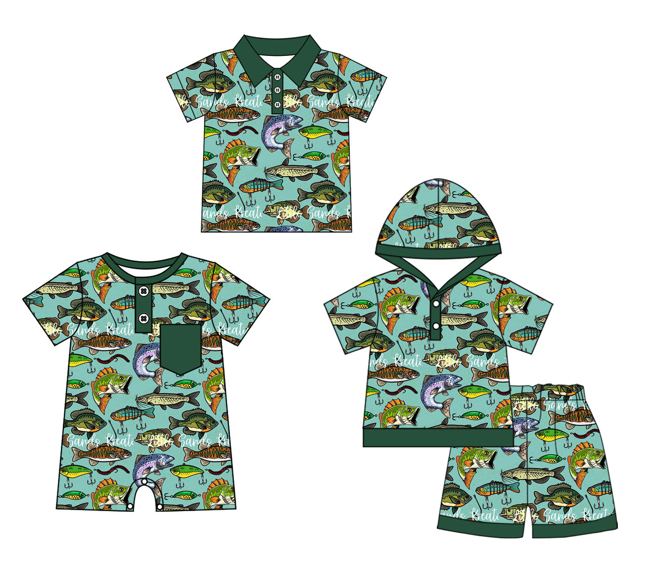 11.26 custom each style moq 5eta 4-6week Sibling Sister fishing baby boy short sleeve shorts sets and boy romper and top match design