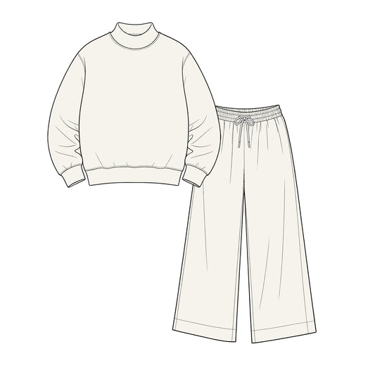 custom moq 5 mix size Baby Kids Casual Solid Color Long Sleeve Top Long Pants Cream Daily Clothes Set