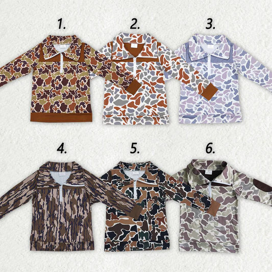 RTS NO MOQ Baby Boys Camouflage Hunting Season Zip Pullovers Tops