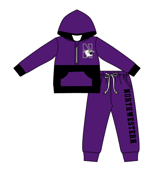 Custom moq 5 mix size eta 6-8weeks milk silk summer teams baby boy clothes purple hooded long sleeve pants sets-25.10.27