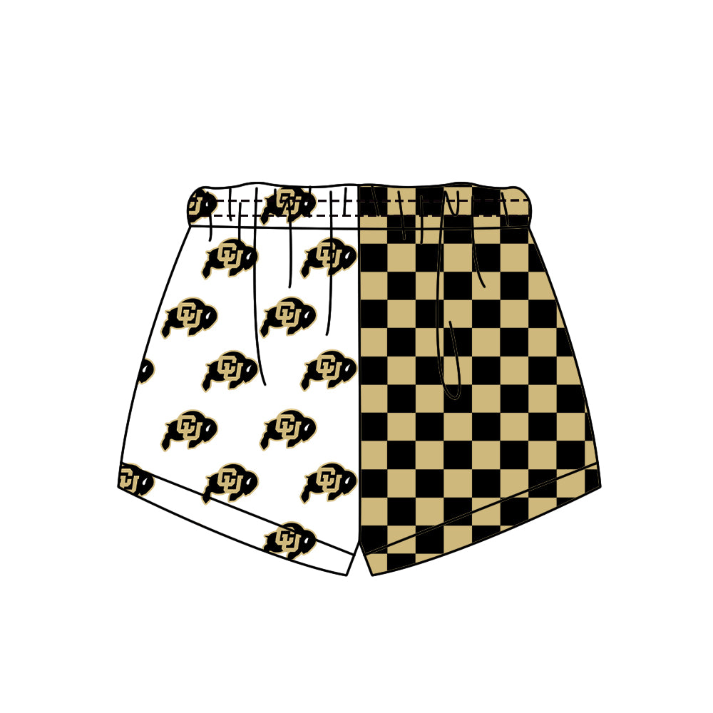 Custom moq 5 mix size milk silk summer teams Adult And Kids Half Check Half White Summer Shorts
