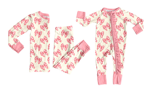 25.8.8 custom each style moq 5eta 4-6week Sibling Sister bow pink baby girl long sleeve pants sets and rompers match family design